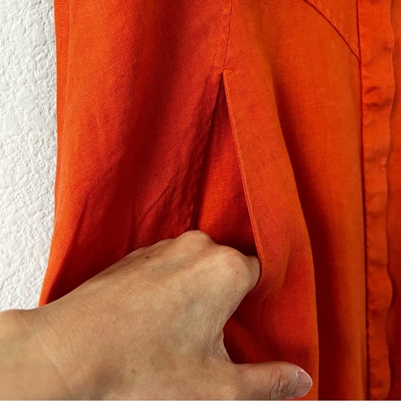 J.Jill Love Linen Zinnia Saffron Orange Shirtdress S Lagenlook Coastal - Picture 9 of 16